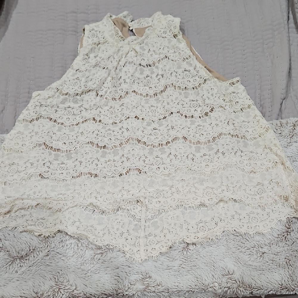 love, Fire Cream Lace Midi Skirt